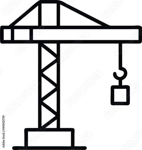 Black outline shows a crane lifting a square block on a white background