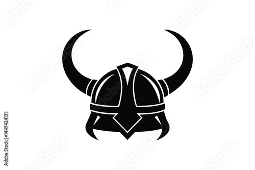 Horned Viking helmet icon silhouette on white background