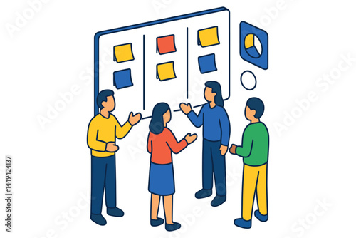 Isometric Project Planning and Sticky Note Brainstorming