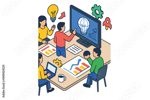  Isometric Office Team Working on UX Interface Prototypes