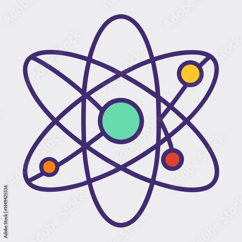 Abstract atom illustration with orbiting electrons on a white background for science