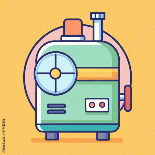Whimsical Illustration of a Green Machine with Round Gauge and Various Controls