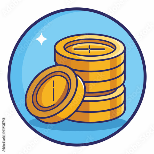 Illustration of a stack of coins with one coin resting nearby on blue backdrop