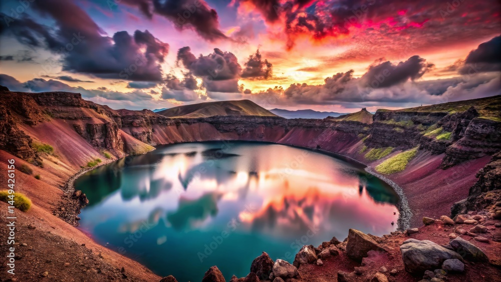 Obraz premium Volcanic Crater Lake at Sunset