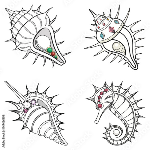  Seashells set colorful art and illustrator eps 10 isolated on white background 