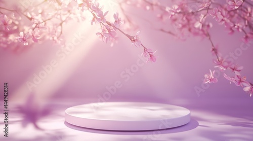 A soft purple background with an elegant podium.  3d background products minimal podium. Empty podium for product presentation. Perfect for beauty products or cosmetics. Mother's Day, Women's day