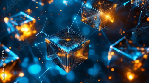 Digital technology concept. Cubes and digital connections. Abstract background. Abstract modern technology. Abstract futuristic. Future of technology. Digital Network. Space for text. 