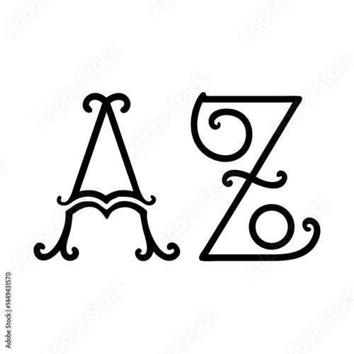 Watercolor vintage black letter a to z , alphabet for crest design, initials, monogram print. Vector font of grunge letters. Hand drawn ink alphabet. Grunge scratch type font.