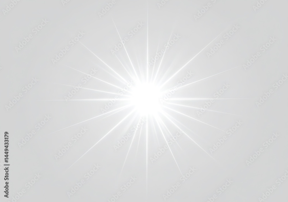 Obraz premium A bright white light starburst effect with radiating beams on a soft gray gradient background image design