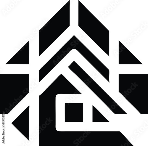 Geometrical abstraction forms a modern house shape in bold black lines, transparent background Free Download Geometrical abstraction forms a modern house shape in bold black lines, transparent background - GFXLoad