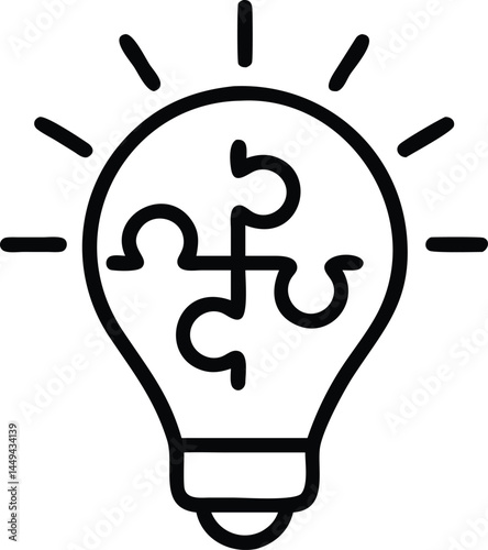 Idea lightbulb integrates puzzle pieces, creating unique solutions with this transparent background vector