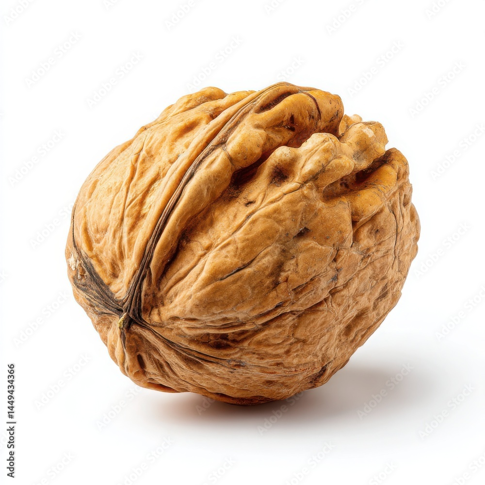 Single Walnut in Shell - Macro Food Photography, Isolated on White Background Single Walnut in Shell - Macro Food Photography, Isolated on White Background