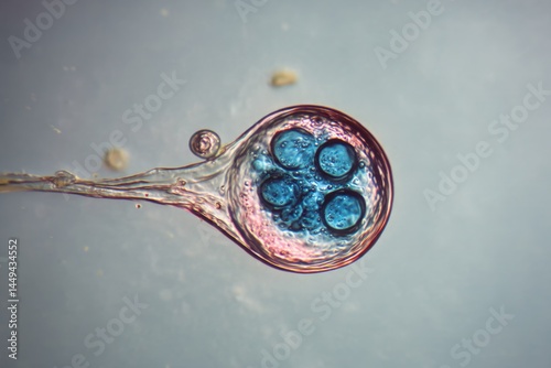 Saprolegnia Microscopic View: Water Mold Oogonium with Oospores on Gray Background