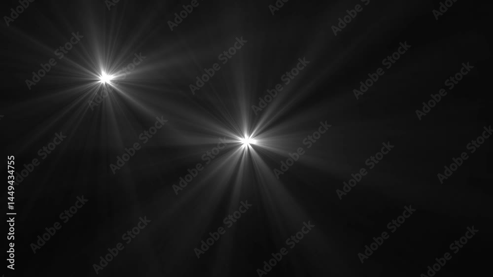 Bright White Lens Flare Abstract Motion Background. A black background with a light shining. Abstract White Lens Flare Lighting Motion Effect. 