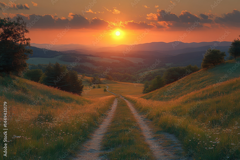Dusk Sky Fading into Blue Above Serene Forest Landscape