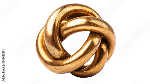 Interlocking torus shapes, golden metallic finish, cut out transparent
