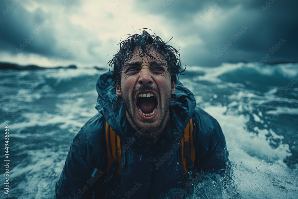 Emotional Scene of Isolated Man Yelling for Help