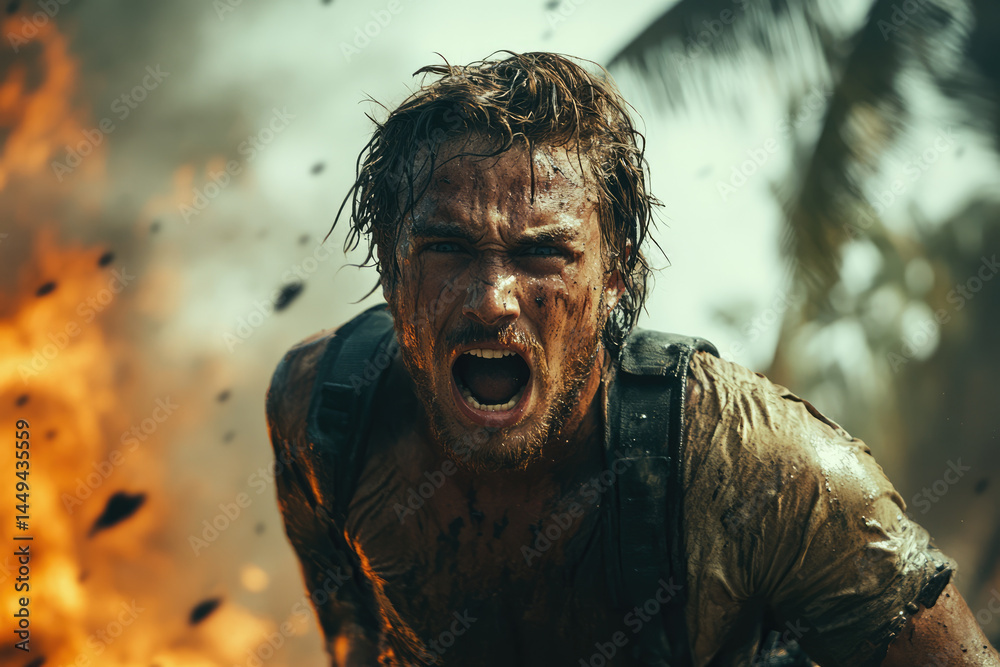 Survival Moment Captured of Man on Deserted Island