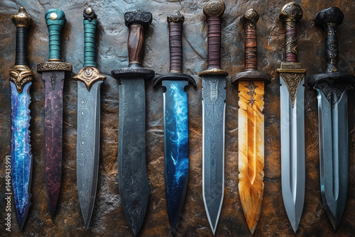Obraz na płótnie Variety of Combat Knives and Swords Illustrated Together w salonie