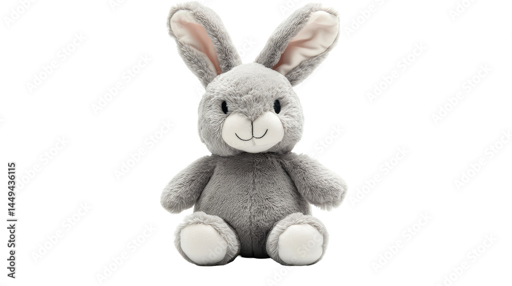 Obraz premium Gray plush toy rabbit sitting upright, cut out transparent