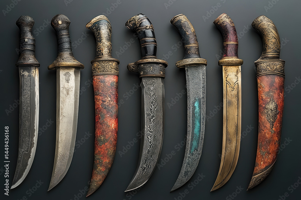 Illustration Showing Various Blades, Swords and Knives