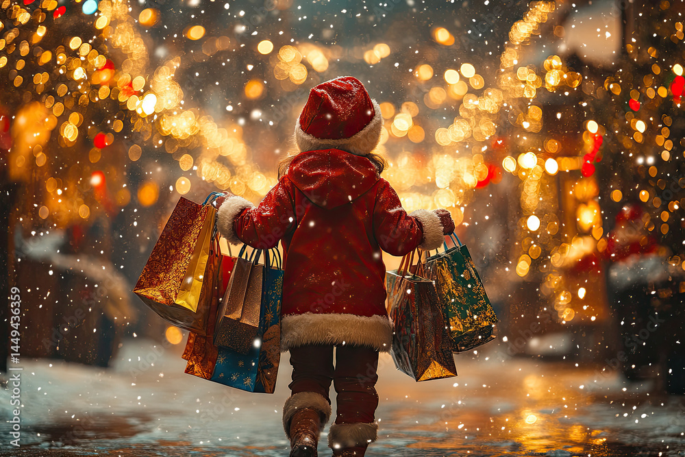 Festive Elf Walking Outdoors Surrounded by Holiday Decorations