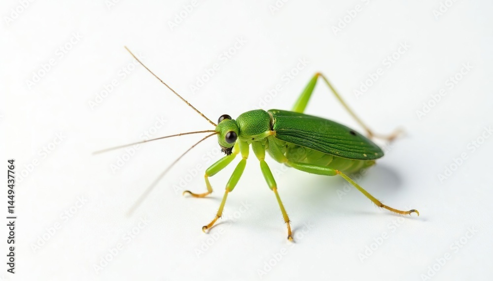 Green insect on pure white backdrop High-resolution image , environmental, specimen Green insect on pure white backdrop High-resolution image , environmental, specimen