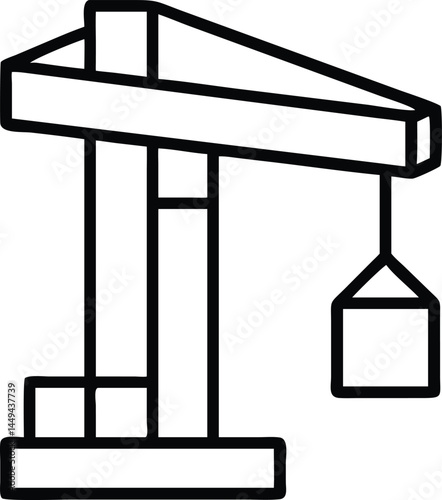 Minimalist black outline displays a tower crane with a hoisted container on a transparent background