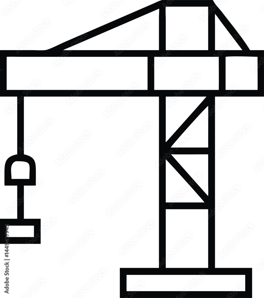Fototapeta premium Minimalist black outline shows a construction crane on a transparent background nicely