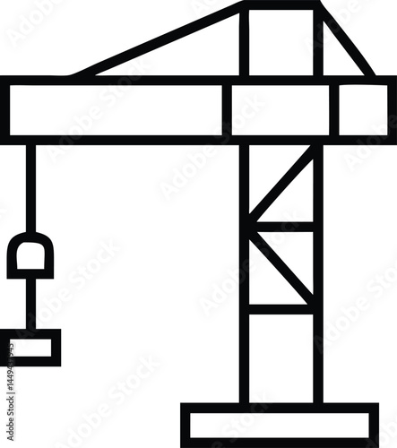 Minimalist black outline shows a construction crane on a transparent background nicely