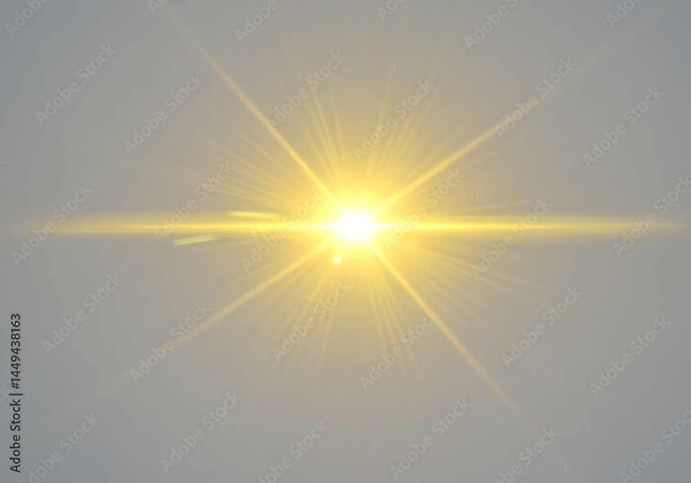 Obraz premium A bright yellow light with lens flare effect radiating outwards on a neutral gray background image