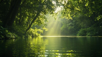 Deken met foto Meer Groen bosrivier in zomers zonlicht  © Mitchell