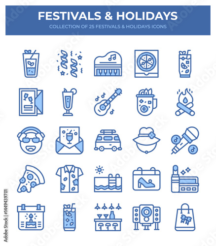 Festivals and Holidays. Collection of 25 Fun Icons
