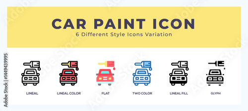 Car painting icon set. outline. glyph black. flat color and filled line color