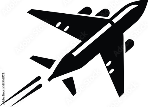Silhouette of a jet aircraft leaving contrails behind is isolated on a transparent background