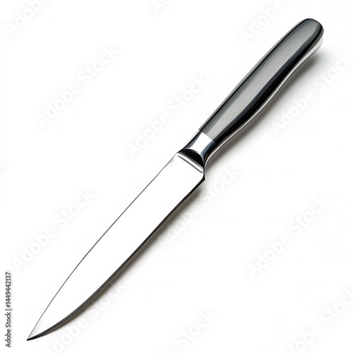 Sleek Silver Steak Knife on White Background