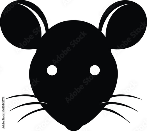 silhouette portrays a cute mouse face with visible whiskers on transparent background
