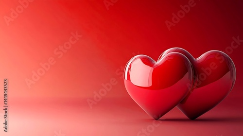 Two Shiny Red Hearts Romantic Love Valentine Background 3d day card image photo sweet unity glossy  