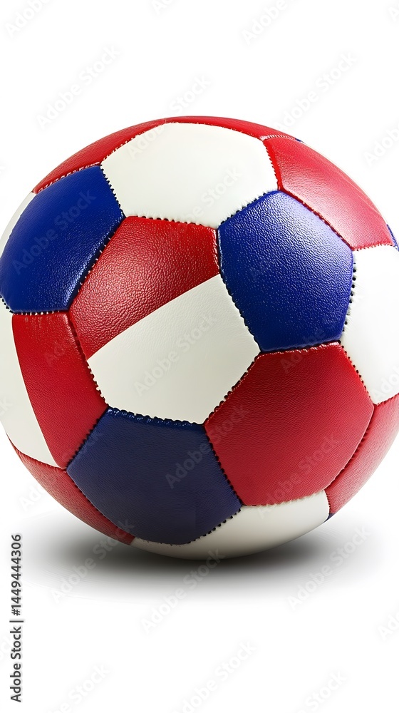 Fototapeta premium Red White Blue Soccer Ball Closeup Studio Shot