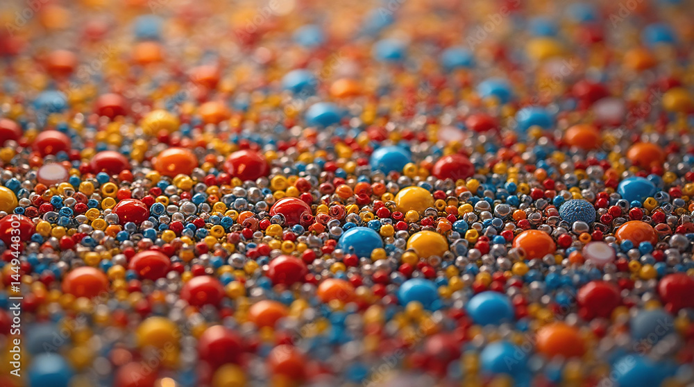 Obraz premium Macro image of large and small colorful beads blurred only in the foreground and back.