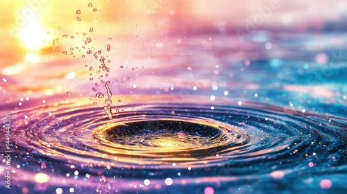 Dynamic ripple effect with glowing high-tech liquid rings expanding across deep blue water, creating a sleek and futuristic look