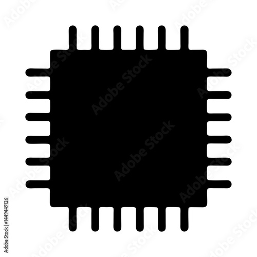 Schematic representation of a Microcontroller or Microprocessor chip in solid black
