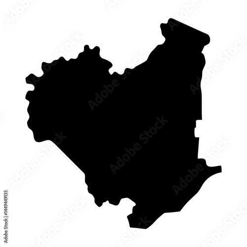Black and white silhouette of a geographical region or country shape