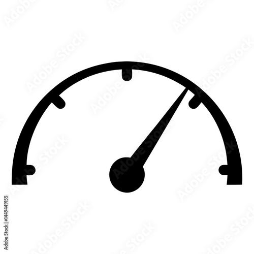 Simple black and white speedometer graphic indicating a moderate level or speed