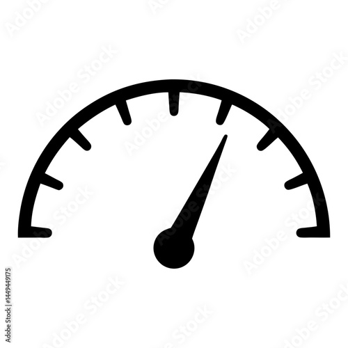An icon of a speedometer with the needle indicating a moderate level