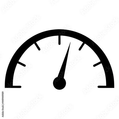 Simple black and white speedometer graphic representing medium level and speed