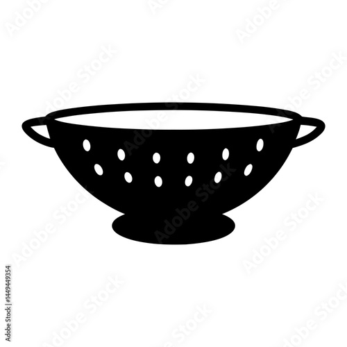 Minimalist depiction of a classic black colander for draining food items