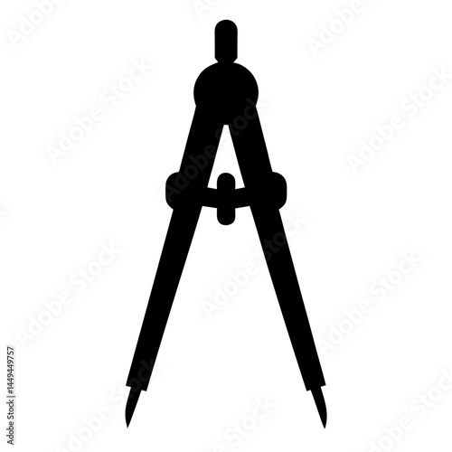 A black and white digital rendering of a drawing compass tool