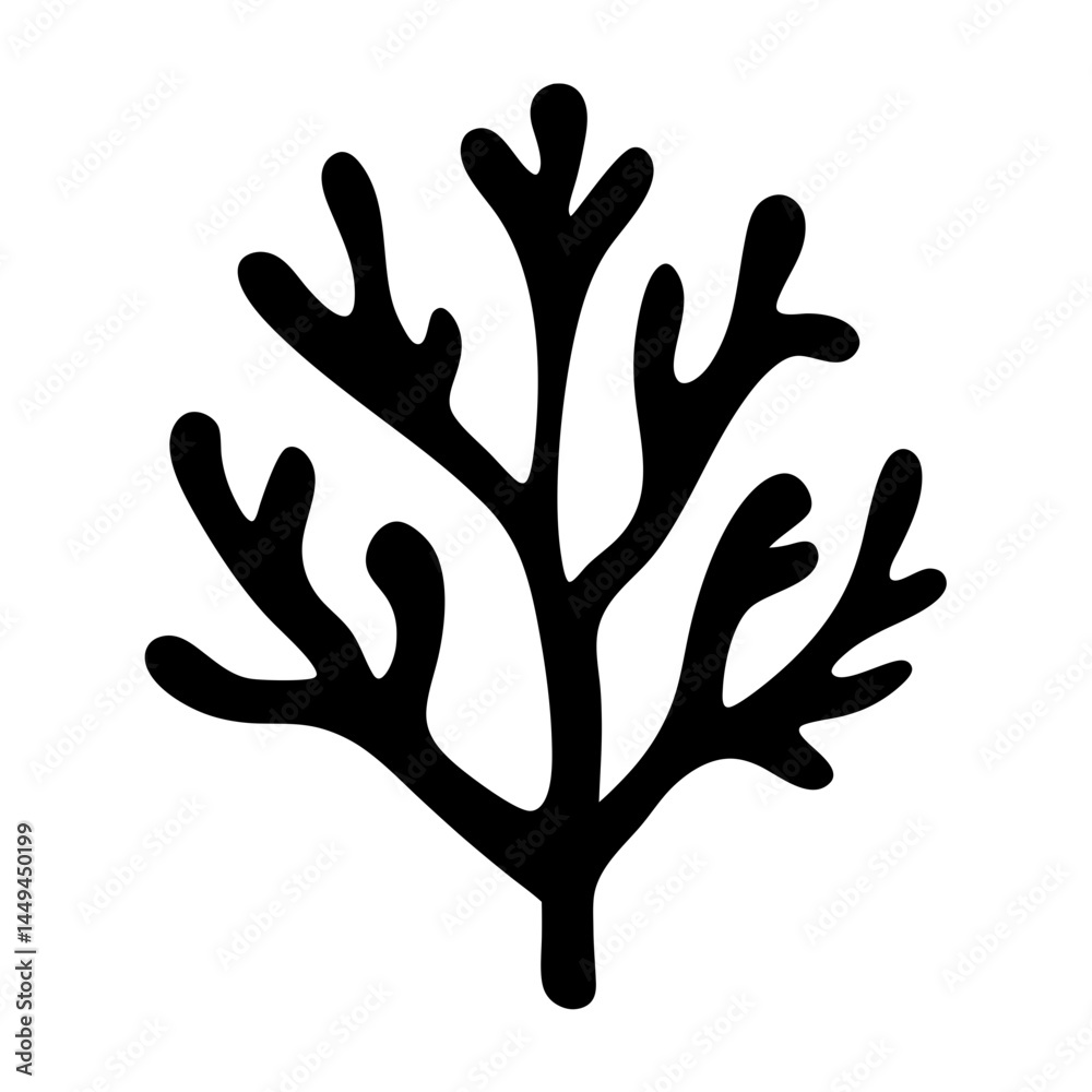 Stylized black silhouette of a coral or seaweed against a white background Stylized black silhouette of a coral or seaweed against a white background