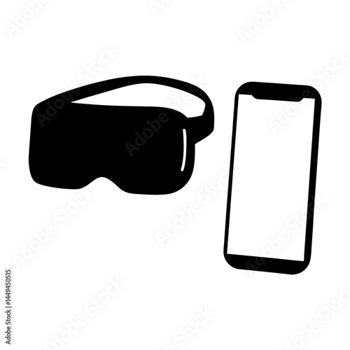 Simplified illustration of a VR headset and a smartphone technology concept
